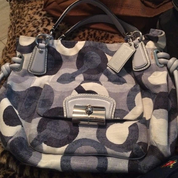 Blue and white coach purse