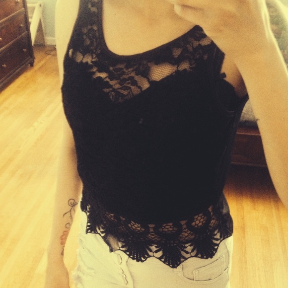 Black lace crop top