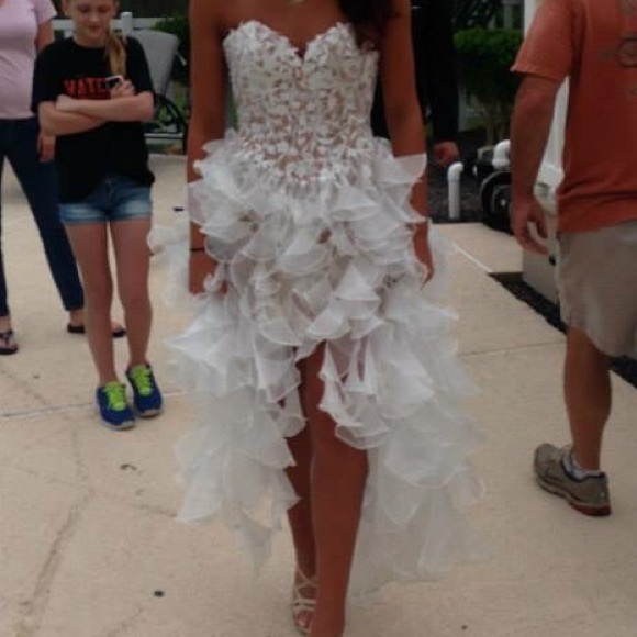 White lace Sherri hill prom dress (worn once) - Picture 1 of 4