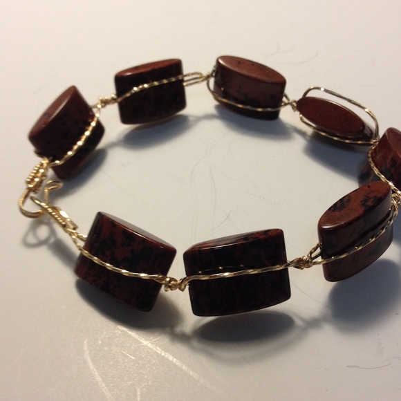 Mahogany obsidian and gold bracelet