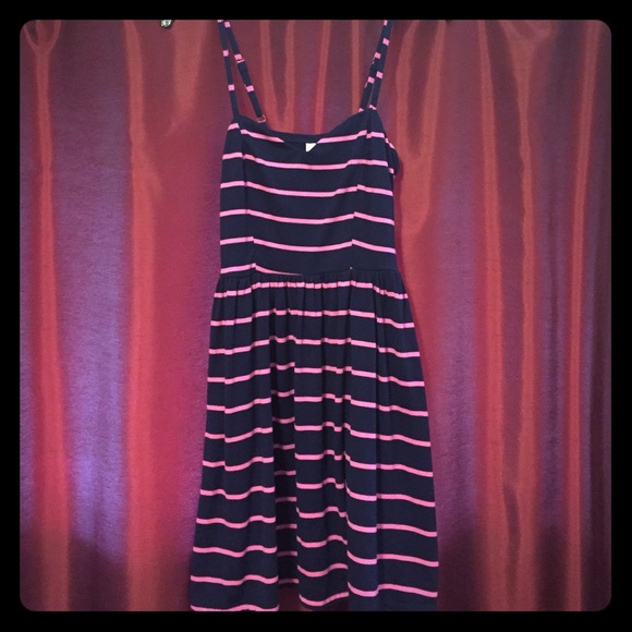 Navy and hot pink striped dress