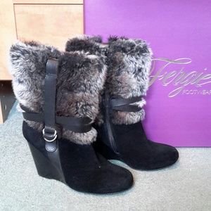 Faux leather and fur booties