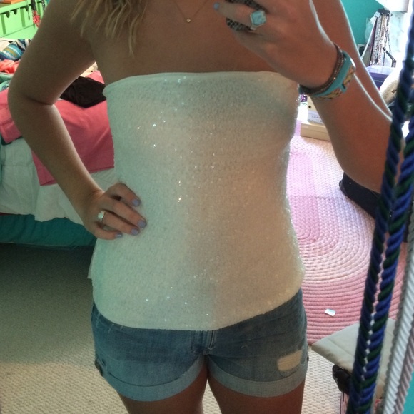 White sparkly strapless top