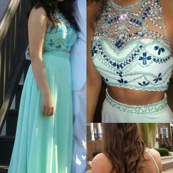 Two piece mint prom dress