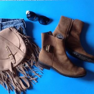 Brown leather ankle boots