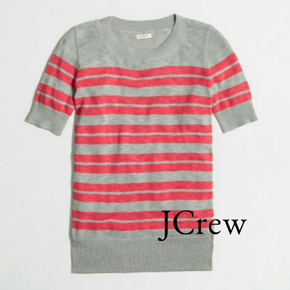 J Crew Elbowsleeve Sweater Stripe in Pink and Grey