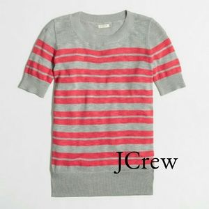 J Crew Elbowsleeve Sweater Stripe in Pink and Grey