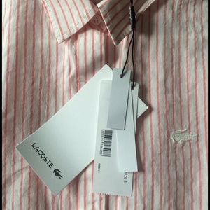 Lacoste pink and white cotton striped button down.