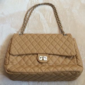 Beige Quilted Double Flap Bag