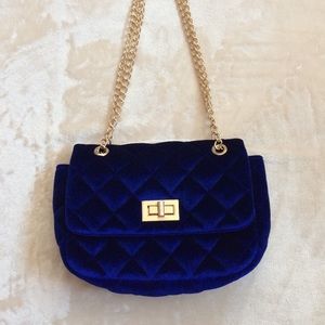 Cobalt Blue Velvet Quilted Bag