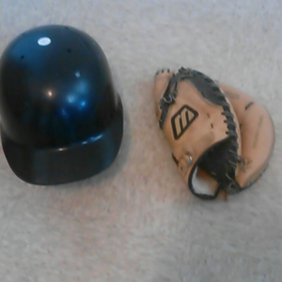 Youth baseball catchers mitt and helmet-used