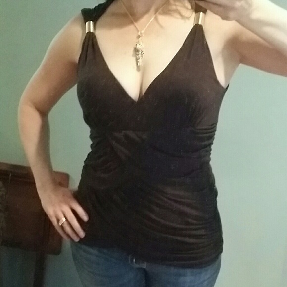 Shine brown sexy top with gold detail
