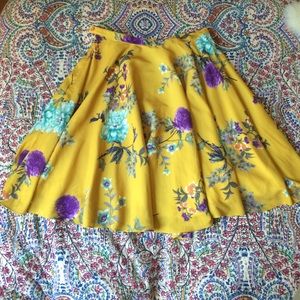 Floral mustard, purple, and duck egg blue skirt