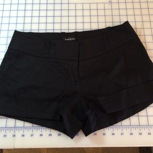 Black linen cuffed trouser shorts