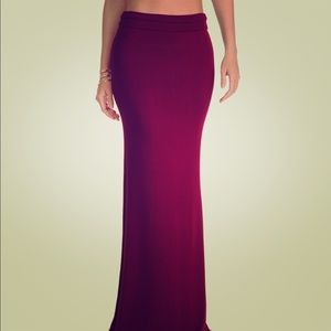 Burgundy Fold Over Maxi Skirt