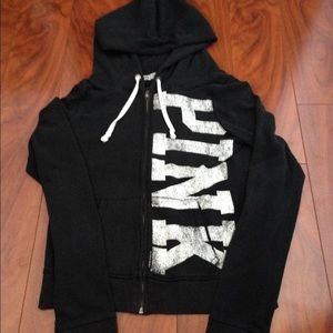 Black zip-up Pink hoodie