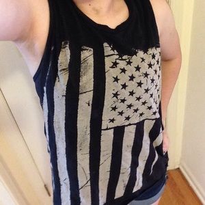 Black and light gray American flag shirt.