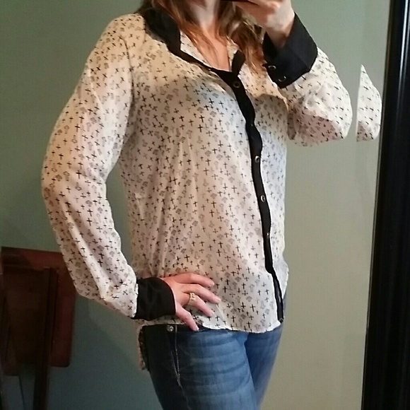 Sheer white and black cross top