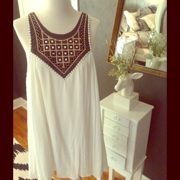 Bohemian white shift dress