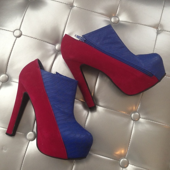 Deep fuchsia and French blue chunky ankle booties - Picture 2 of 4