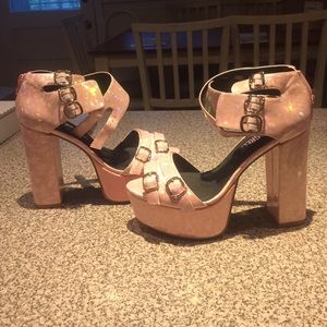 EGO AND GREED pink holographic heels