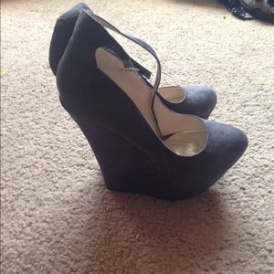 Gray suede wedges