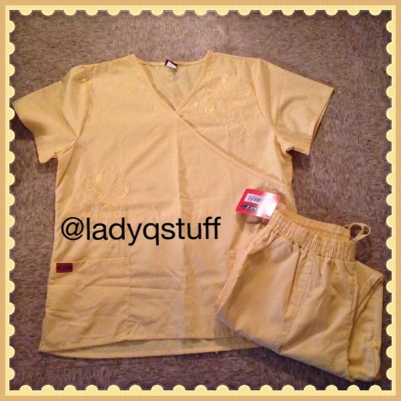 2pc. Yellow Butterfly Design Scrub Set