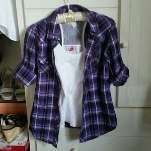 Purple button down plus white tank