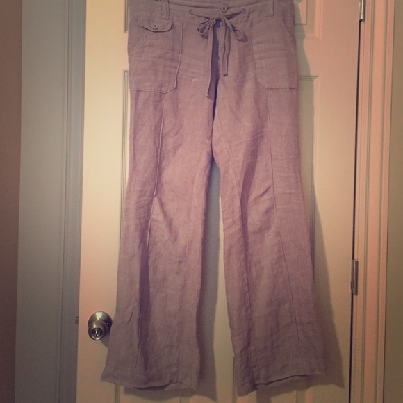 Gray linen pants with tie