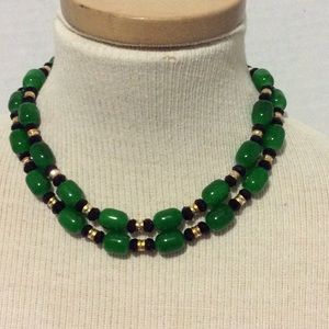Green black gold glass beads necklace new