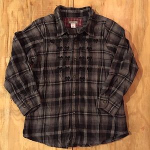 bow embroidered flannel shirt