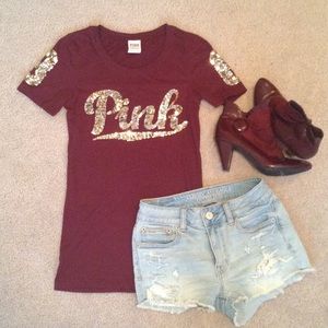Gold & Maroon Sequin "Pink" Top- Victoria's Secret