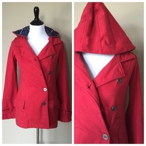 Red Hurley jacket with removable hood
