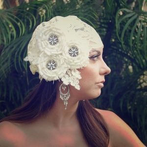 Vintage bride headpiece and Juliet Cap