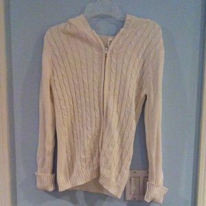White cable knit zip up hoodie