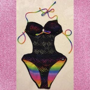 Black/ Rainbow Crochet Monokini