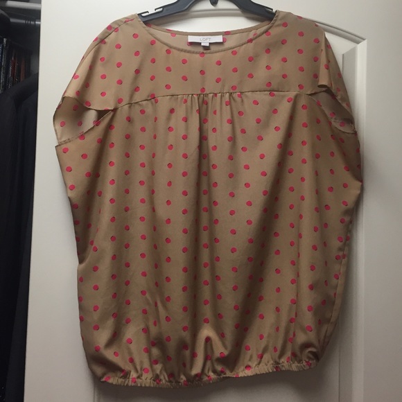 Loft Pink and Tan polka dot top last chance