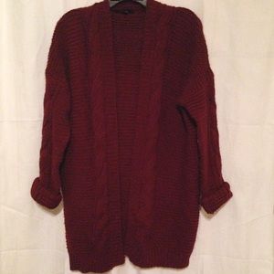 cozy oversized red cardigan