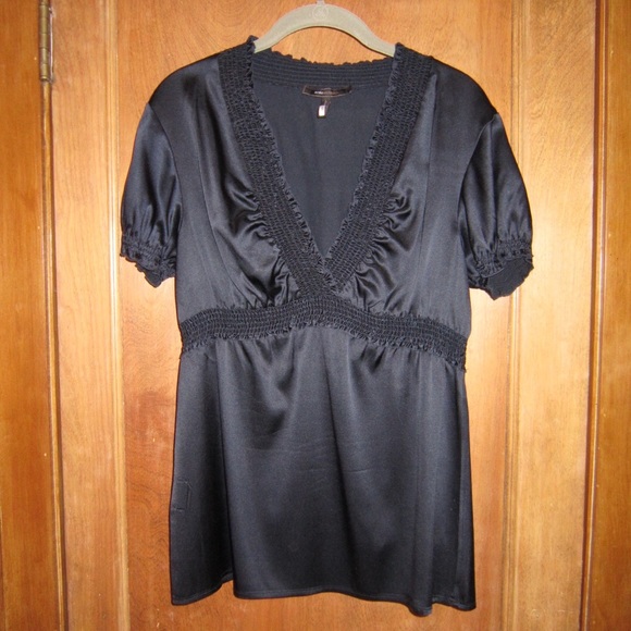 BCBG Max Azria Navy Blue Silk V Neck Blouse