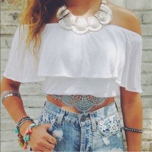 LF Emma & Sam off shoulder white crop top