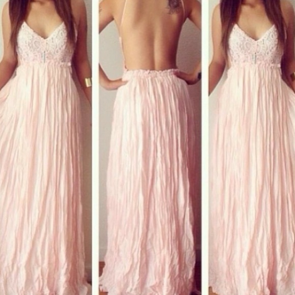 Free People Dresses & Skirts - NWOT pink pastel crochet lace backless maxi dress