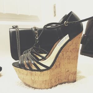 Steve Madden Black Cork Wedges