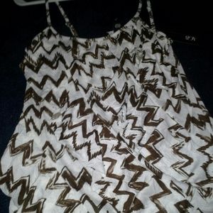 Brown and white ruffled tank