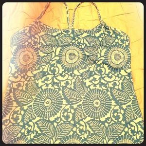 Blue and white patterned lululemon y top.