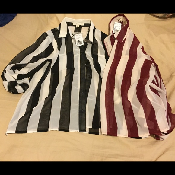 Bundle of 2 chiffon stripped button downs - Picture 1 of 2