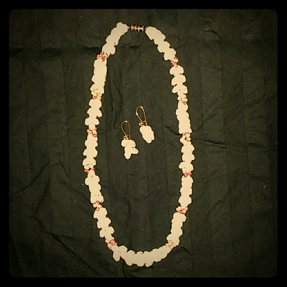 Authentic Niihau Shell Lei Necklace & Earrings