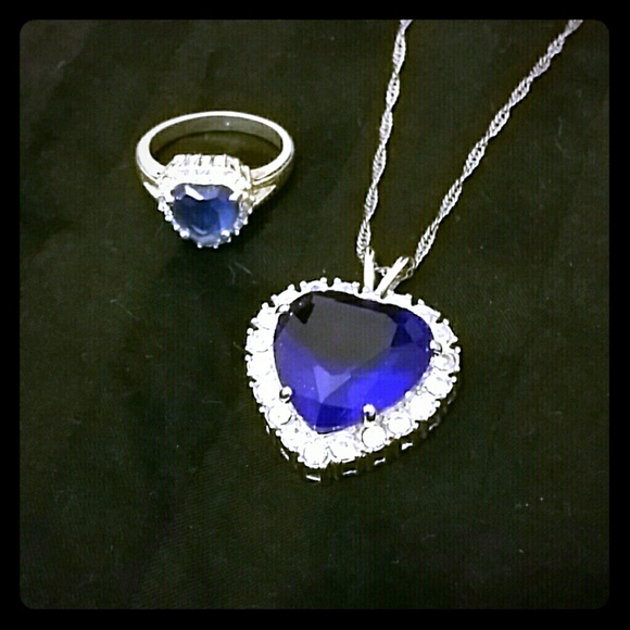 Sapphire & Diamon Titanic Heart Necklace and Ring