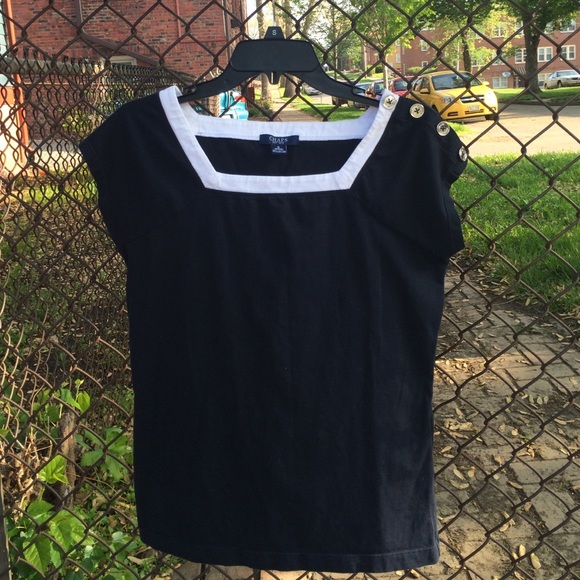 [chaps] navy blue square neck short sleeve top