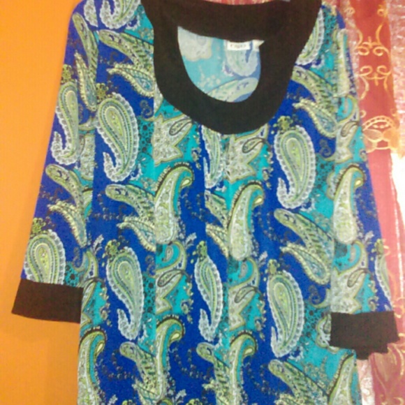 Paisley Print Blue Black Green Tunic Top - Picture 1 of 2