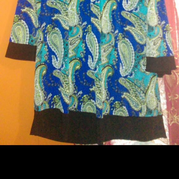 Paisley Print Blue Black Green Tunic Top - Picture 2 of 2
